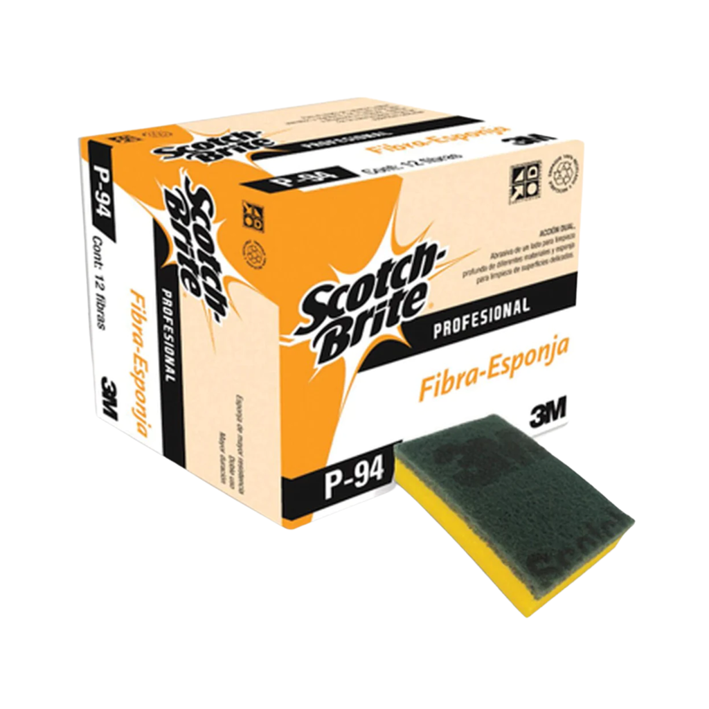 3M FIBRA VERDE C/ESPONJA AMARILLA SCOTCH BRITE 92MM X 146MM (P94)(H)