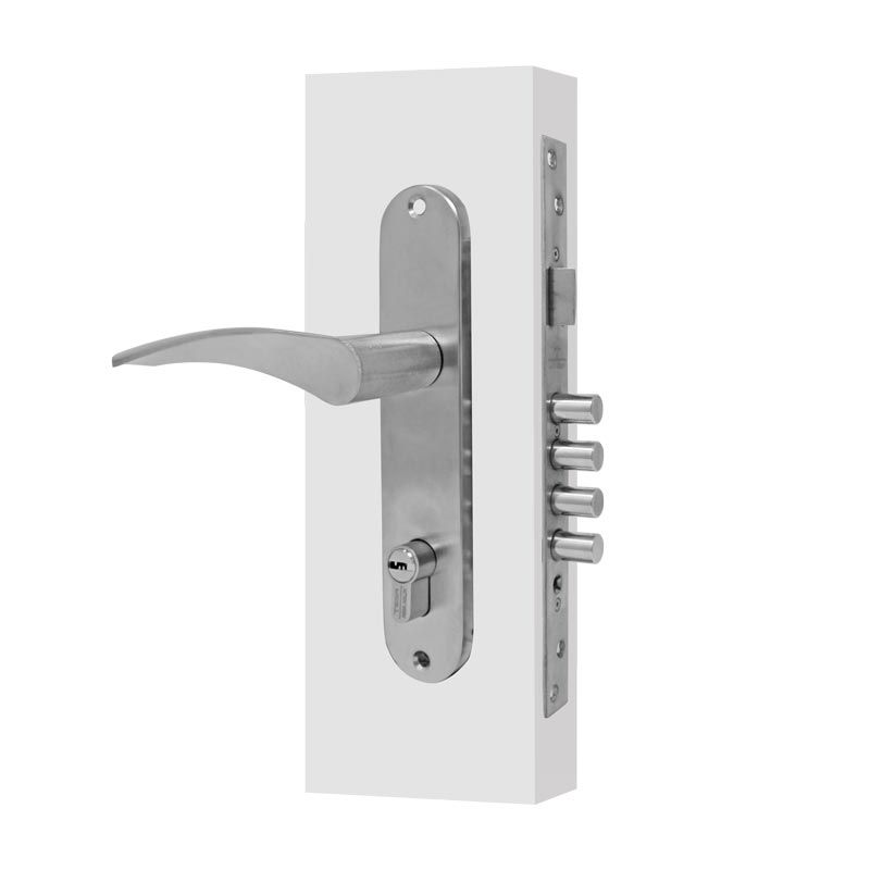 CERRADURA SEVILLA TESA P/ENTRADA MANIJA-JALADERA DERECHA CROMO MATE (MX85621) (H)