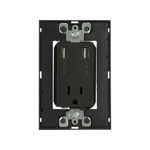 CHASIS+TOMA CORRIENTE SIMON 2P+T + CARGADOR USB GRAFITO (25454-38)(E)