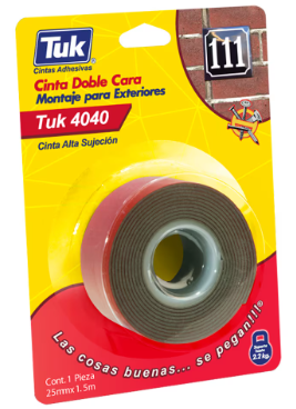 CINTA DOBLE CAPA TUK ESPUMA ACRÍLICA GRIS 25MM X 1.5M (424001)