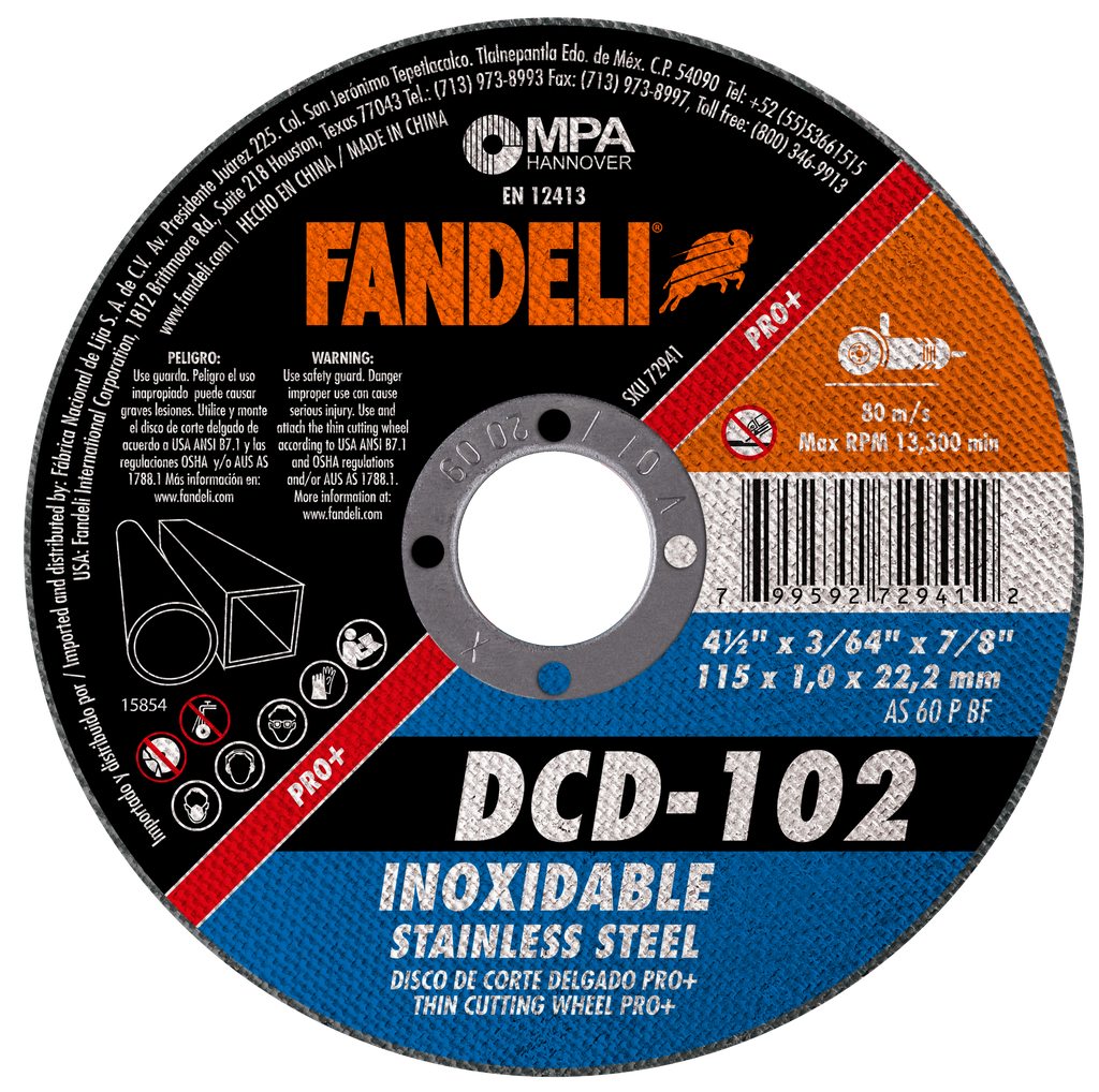 DISCO FANDELI CORTE DELGADO P/ACERO INOXIDABLE 4-1/2" (72941)(H)