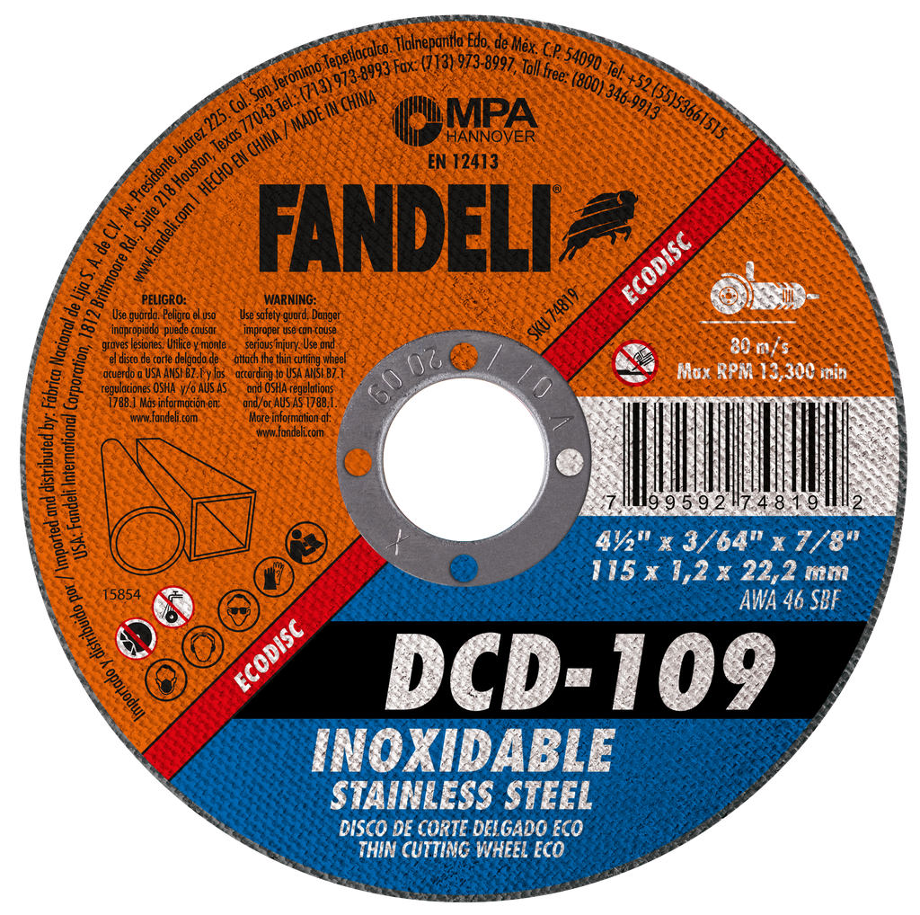 DISCO FANDELI CORTE DELGADO P/ACERO INOXIDABLE 4-1/2" ECONÓMICO (74819)(H)