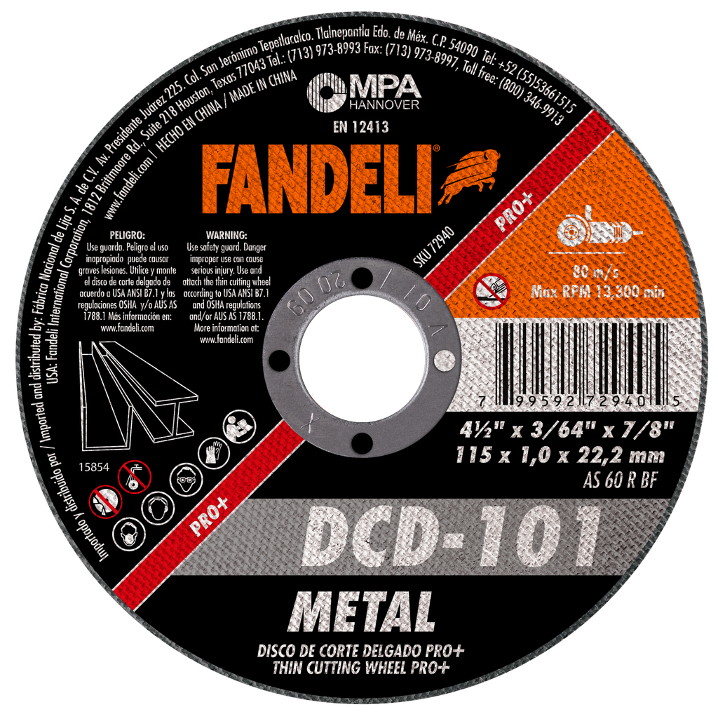 DISCO FANDELI CORTE DELGADO P/METAL 4-1/2" (72940)(H)