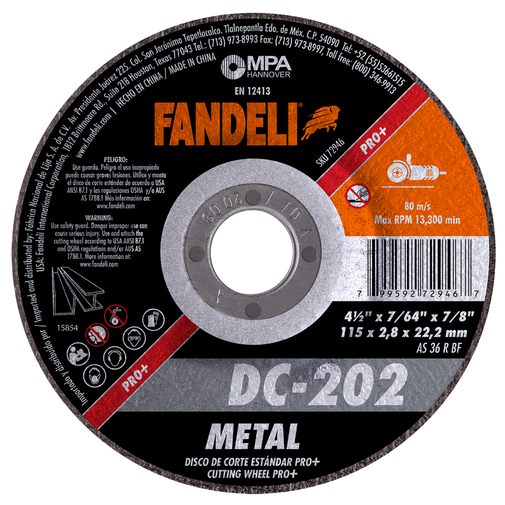 DISCO CAZUELA FANDELI CORTE ESTÁNDAR P/METAL 4-1/2" (72946)(H)