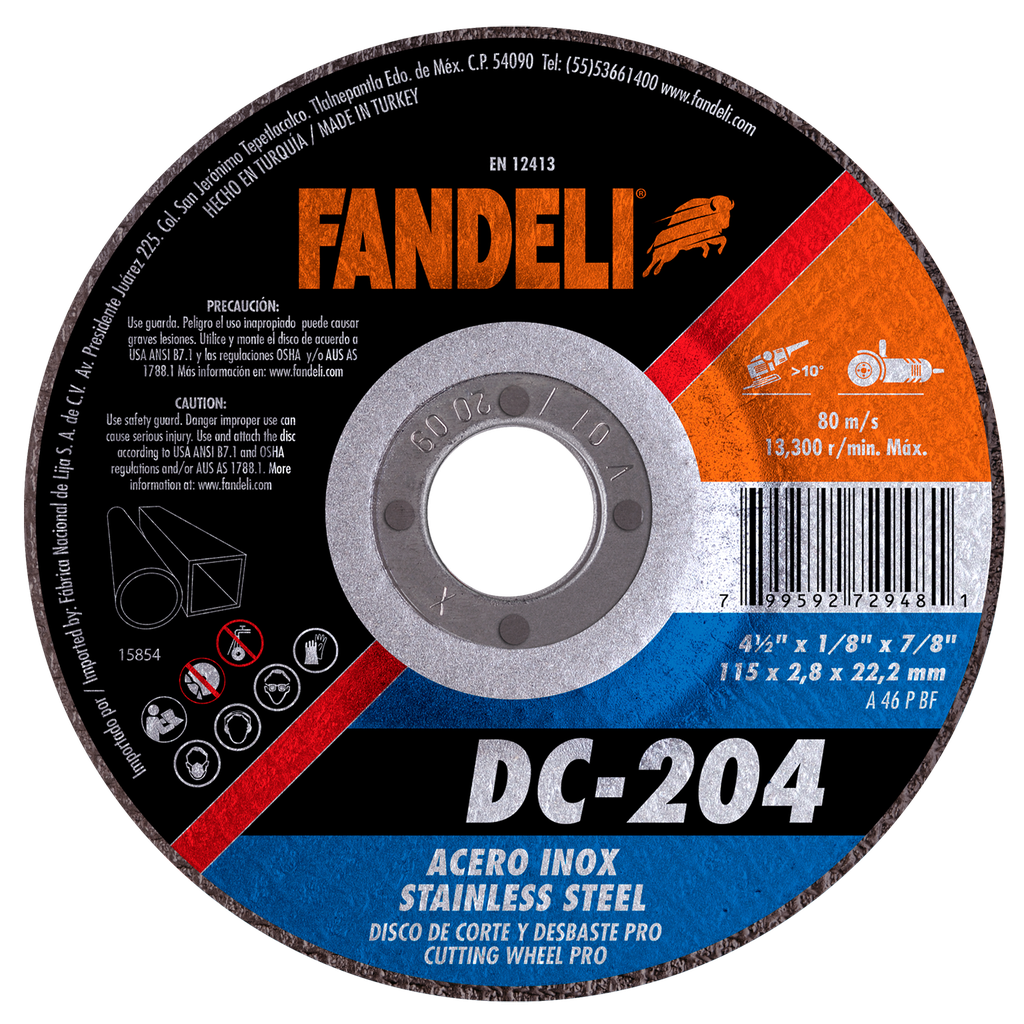 DISCO CAZUELA FANDELI P/CORTE-DESBASTE ACERO INOXIDABLE 4-1/2" (72948)