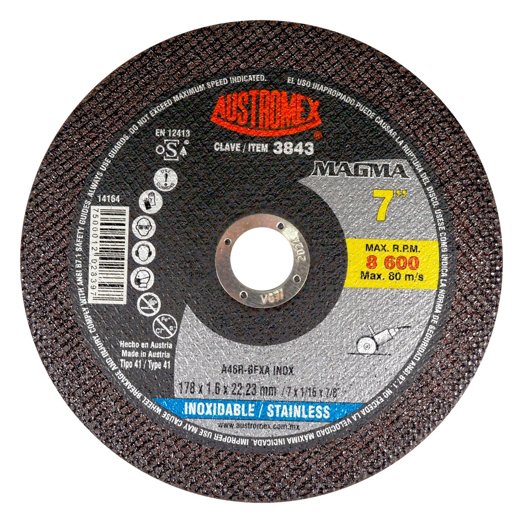 DISCO PLANO AUSTROMEX P/CORTE ACERO INOXIDABLE 7" (3843)(H)