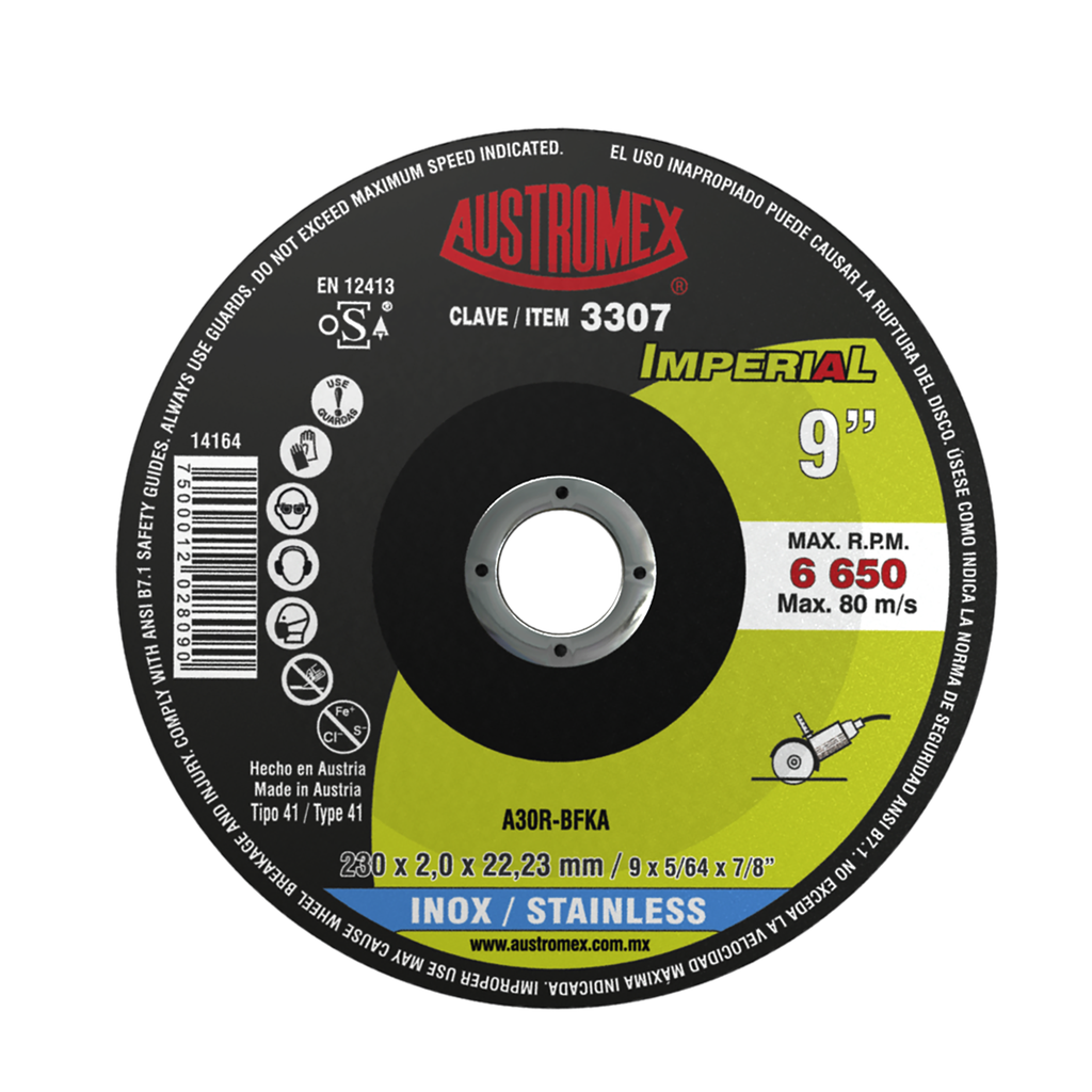 DISCO PLANO AUSTROMEX P/CORTE ACERO INOXIDABLE 9" (3307)(H)