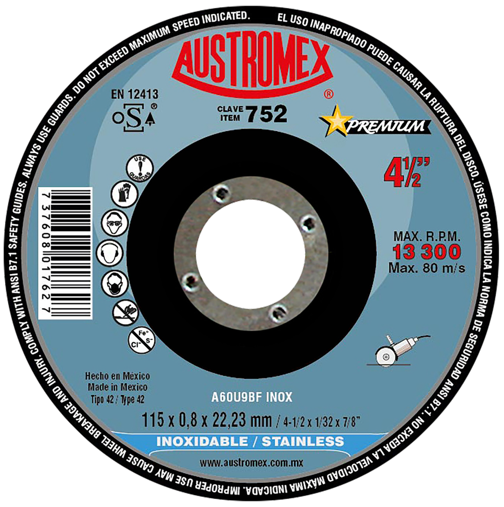 DISCO CAZUELA AUSTROMEX P/CORTE INOXIDABLE 4-1/2" (752)(H)