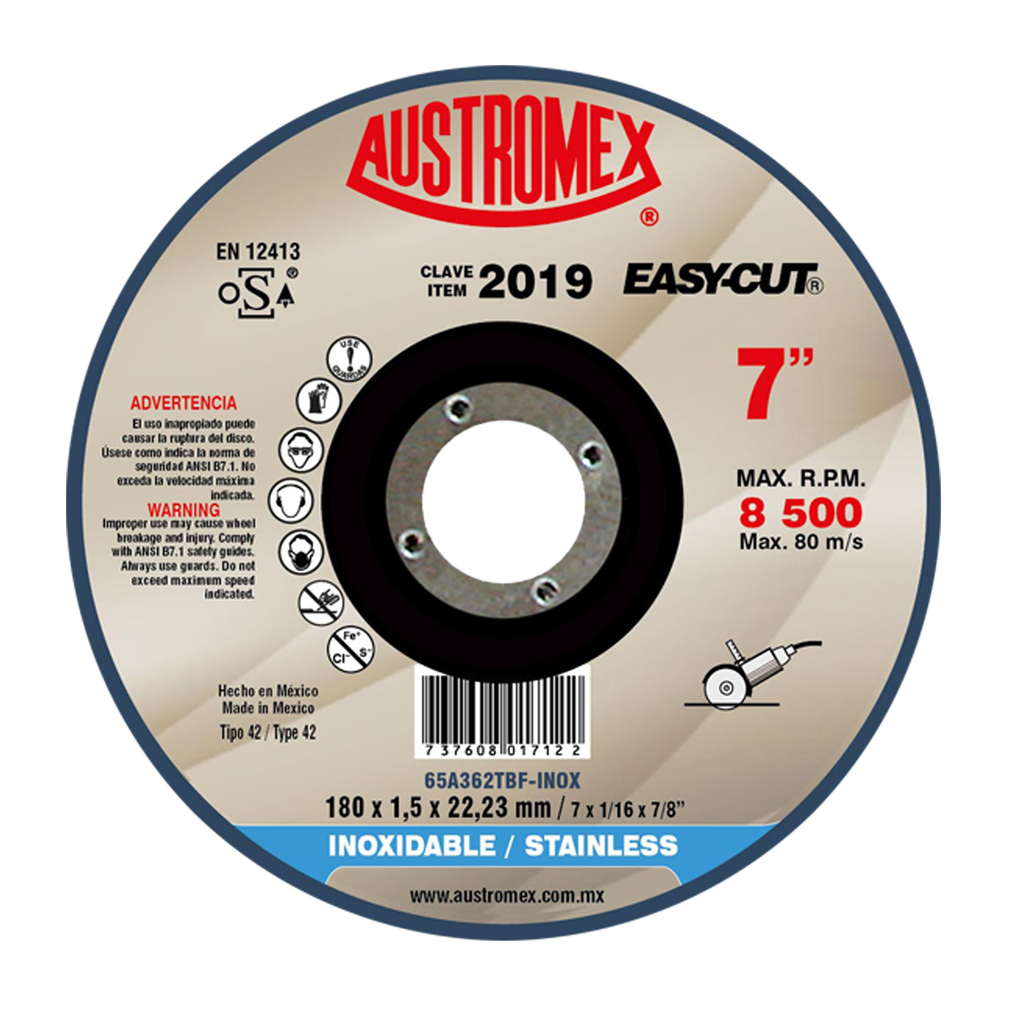 DISCO PLANO AUSTROMEX P/CORTE INOXIDABLE 7" (2019)(H)