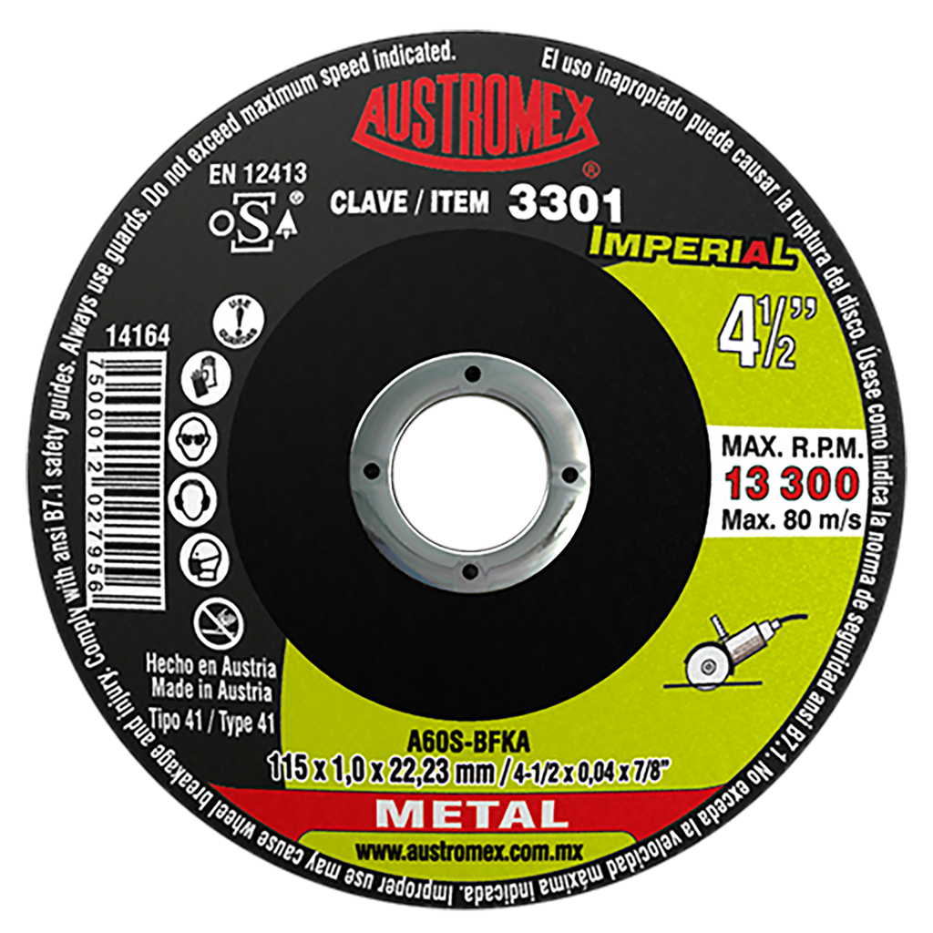 DISCO PLANO AUSTROMEX P/CORTE METAL 4-1/2" (3301)(H)