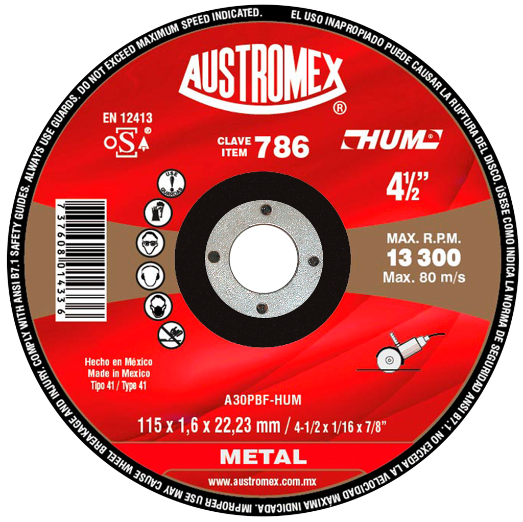 DISCO PLANO AUSTROMEX P/CORTE METAL 4-1/2" (786)(H)
