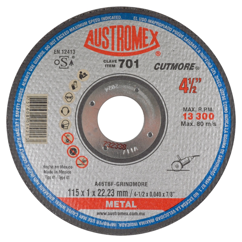 DISCO PLANO AUSTROMEX P/CORTE METAL 4-1/2" (701)(H)