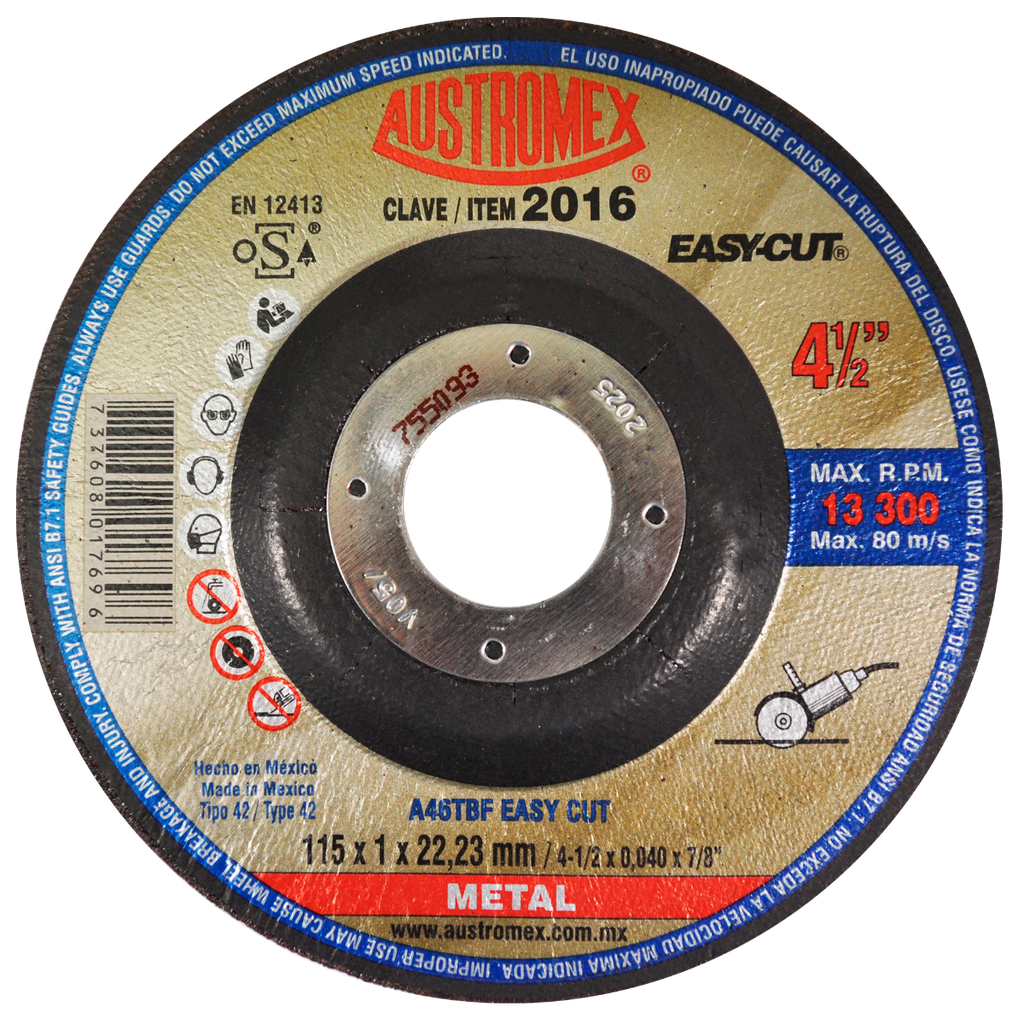 DISCO CAZUELA AUSTROMEX P/CORTE METAL 4-1/2" (2016)(H)