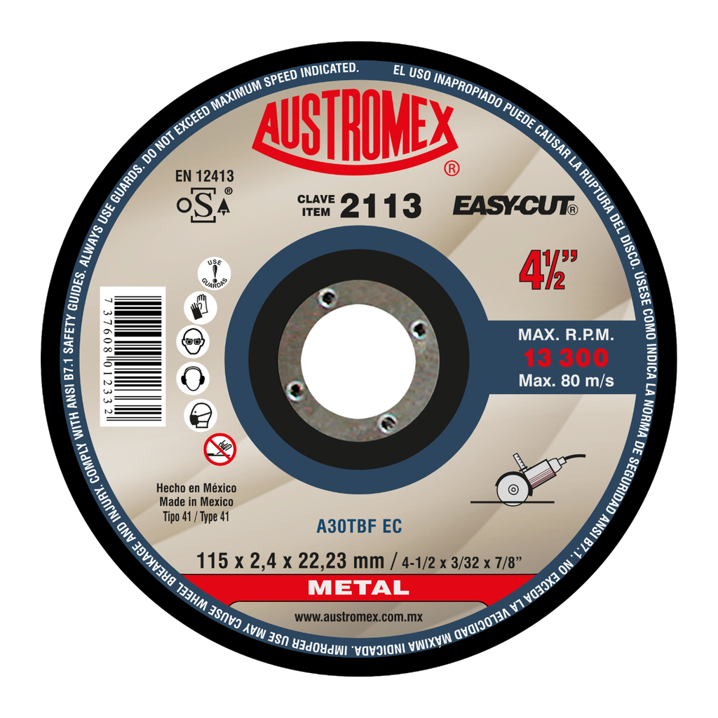 DISCO PLANO AUSTROMEX P/CORTE METAL 4-1/2" (2113)(H)
