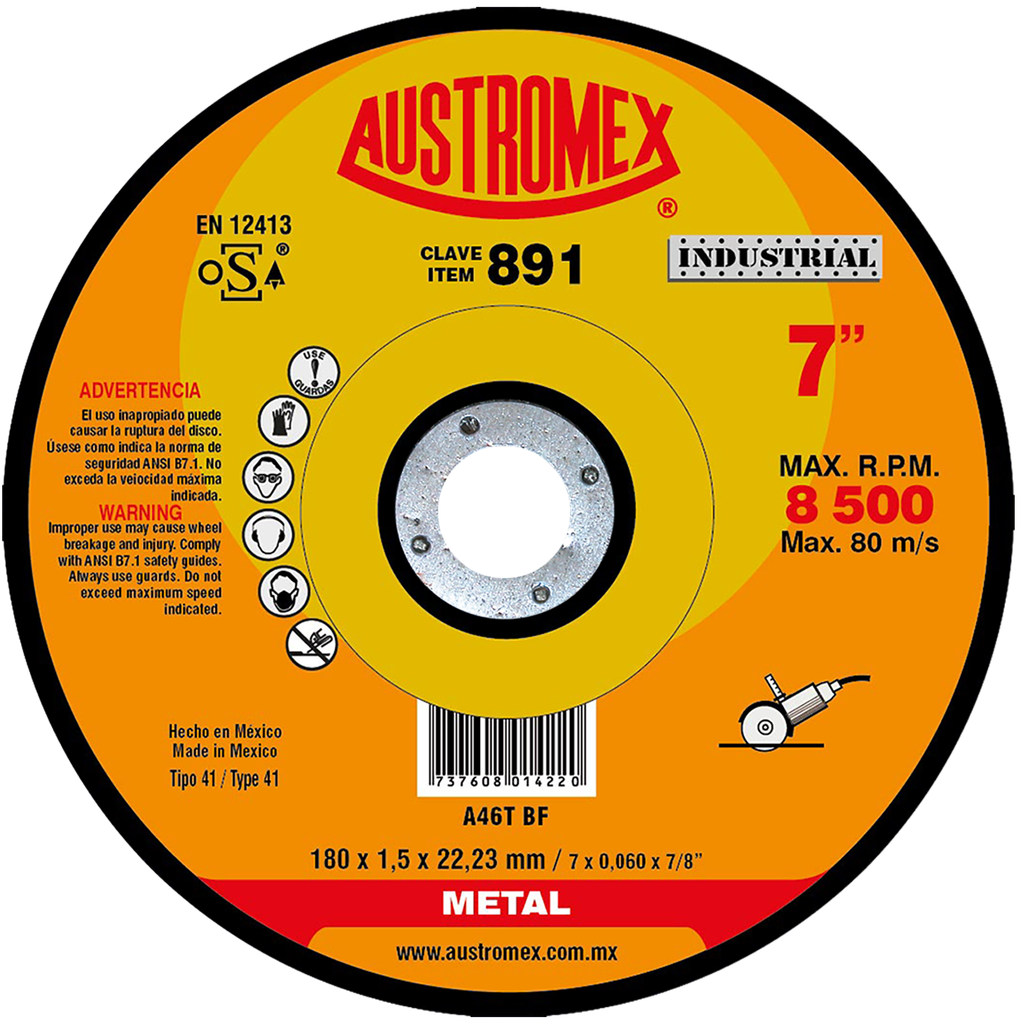 DISCO PLANO AUSTROMEX P/CORTE METAL 7" (891)(H) DDD