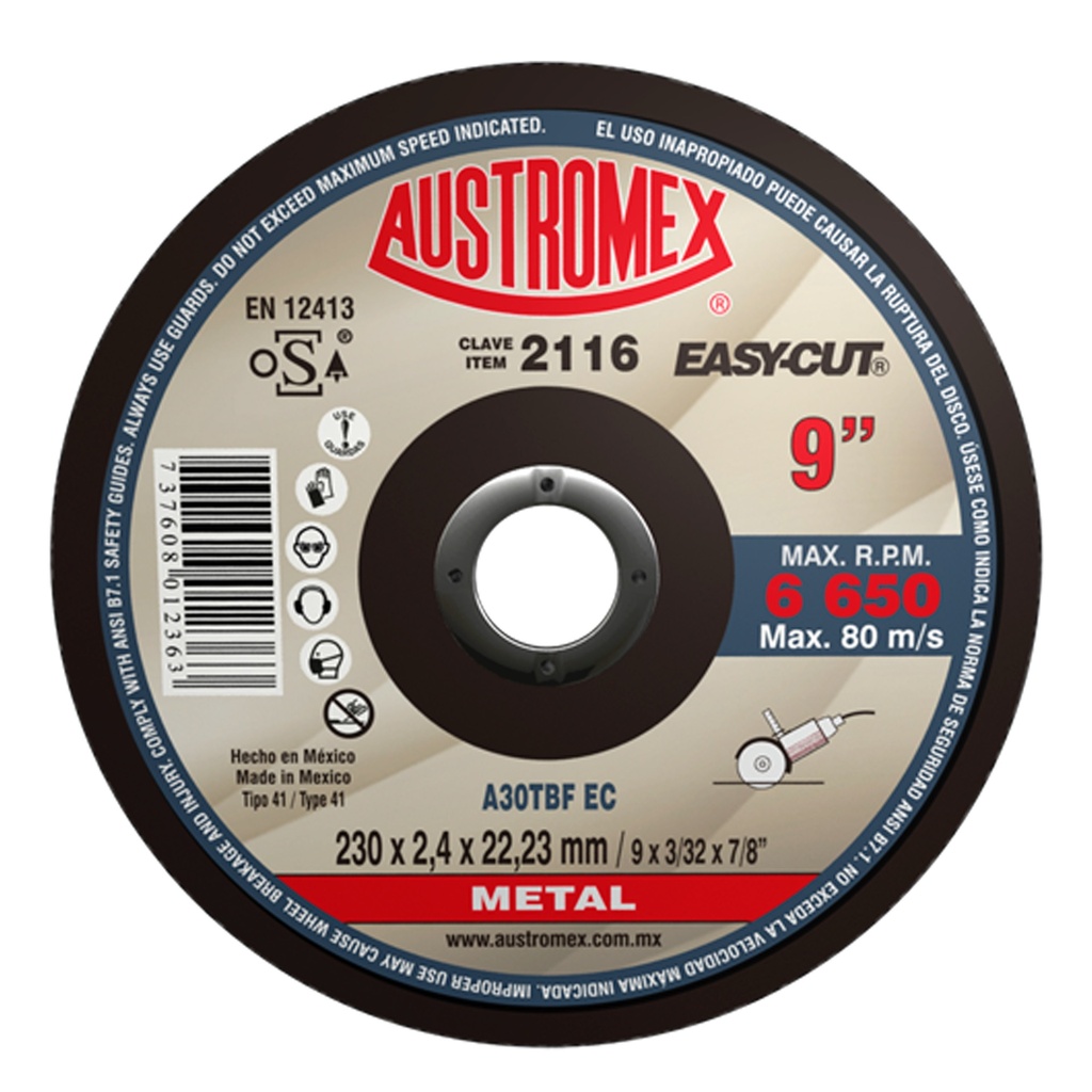 DISCO PLANO AUSTROMEX P/CORTE METAL 9" (2116)(H)