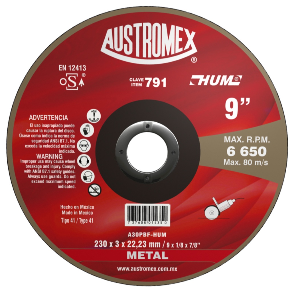 DISCO PLANO AUSTROMEX P/CORTE METAL 9" (791)(H)