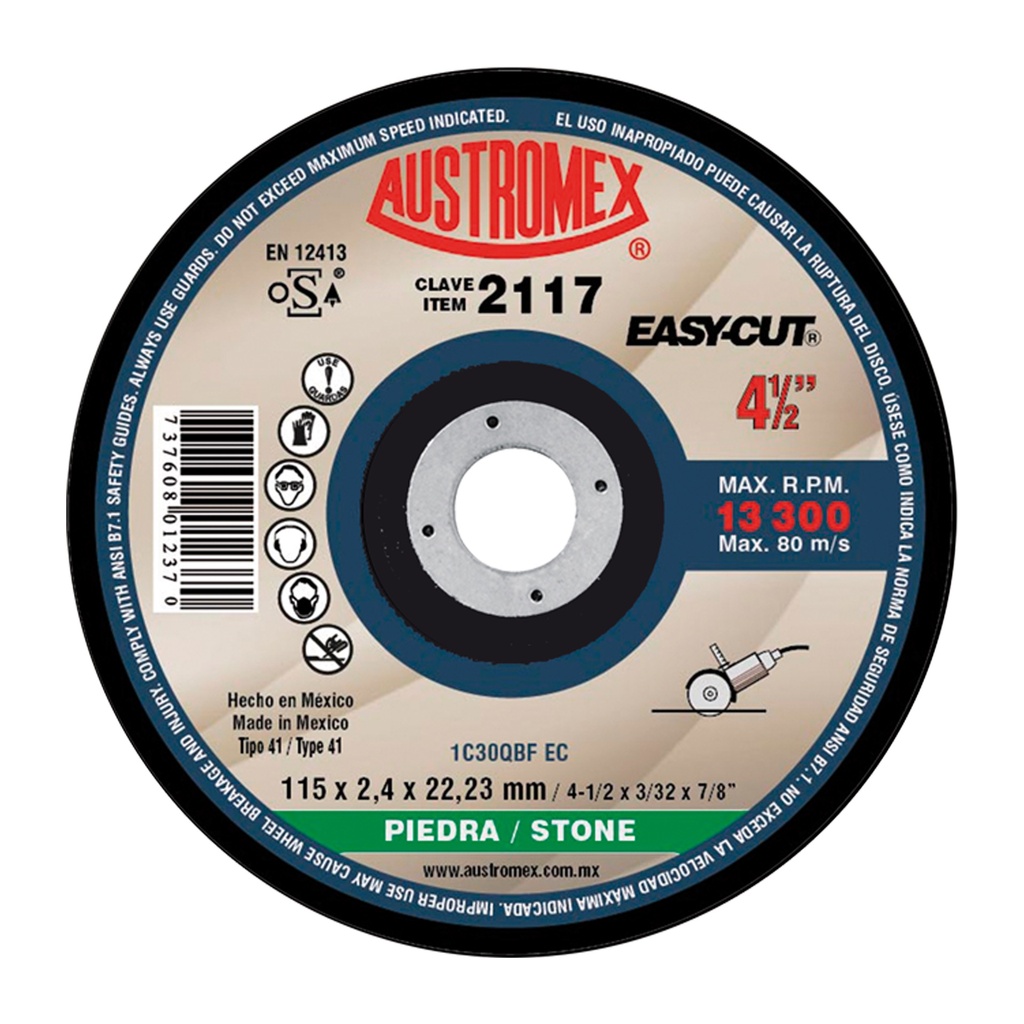 DISCO PLANO AUSTROMEX P/CORTE PIEDRA 4-1/2" (2117)(H)