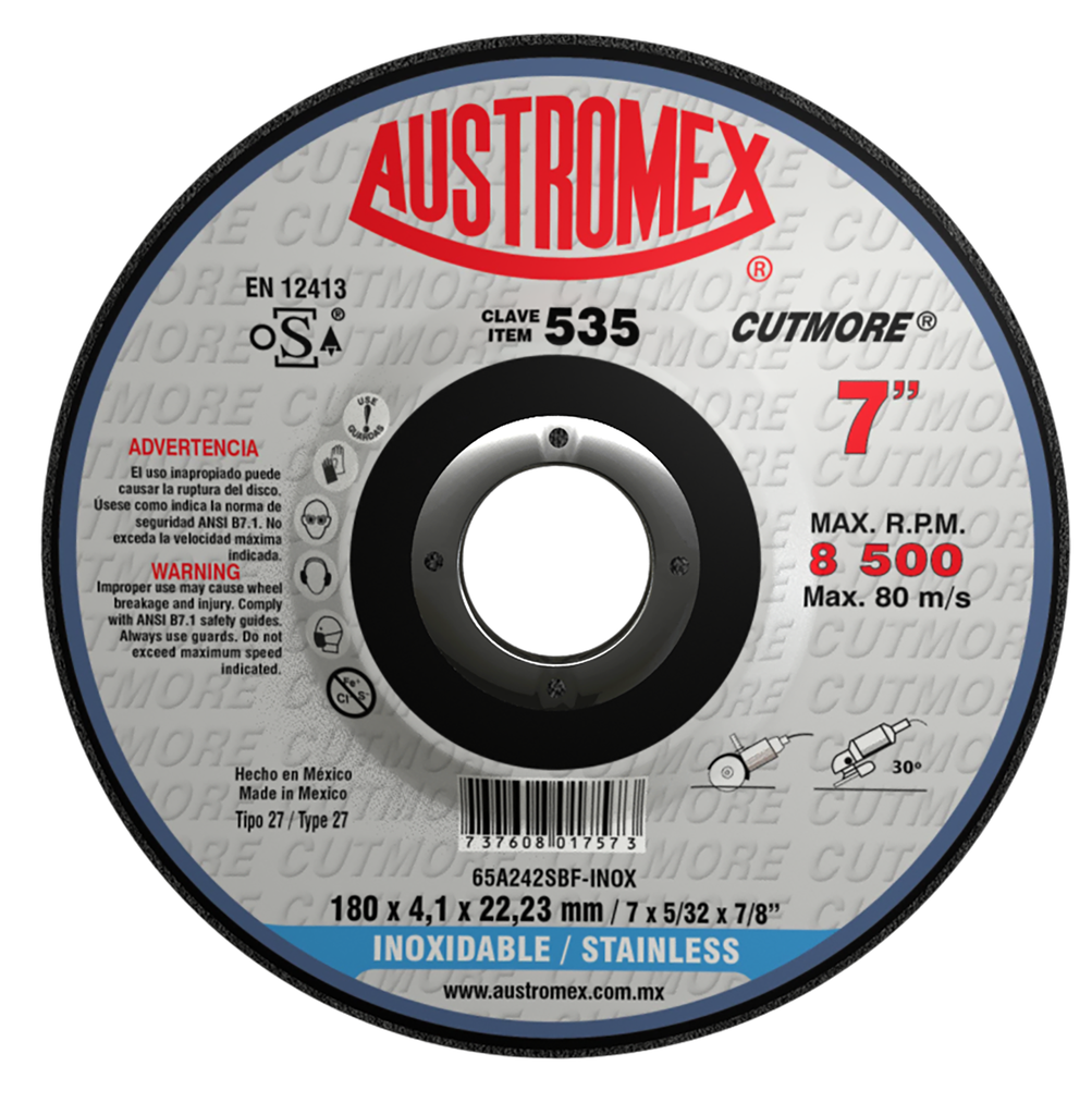 DISCO CAZUELA AUSTROMEX P/CORTE-DESBASTE INOXIDABLE 7" (535)(H)