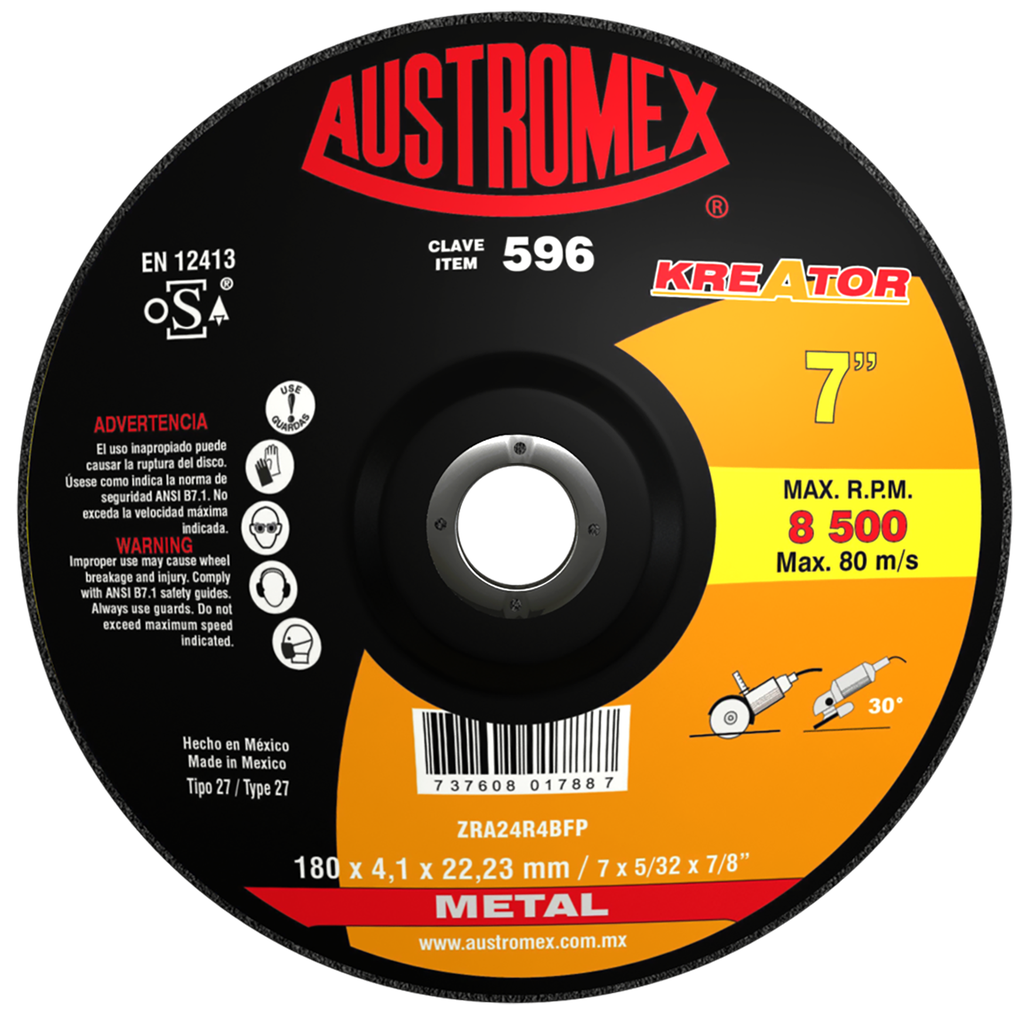 DISCO CAZUELA AUSTROMEX P/CORTE-DESBASTE METAL 7" (596)(H)