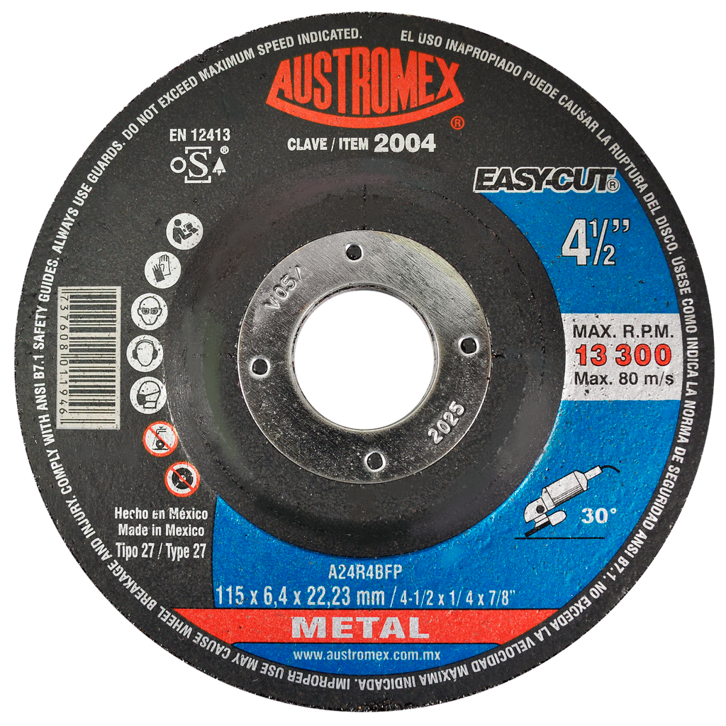 DISCO CAZUELA AUSTROMEX P/DESBASTE METAL 4-1/2" (2004)(H)