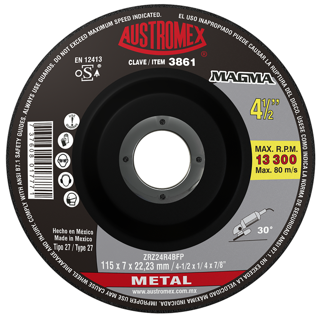 DISCO CAZUELA AUSTROMEX P/DESBASTE METAL 4-1/2" (3861)(H)