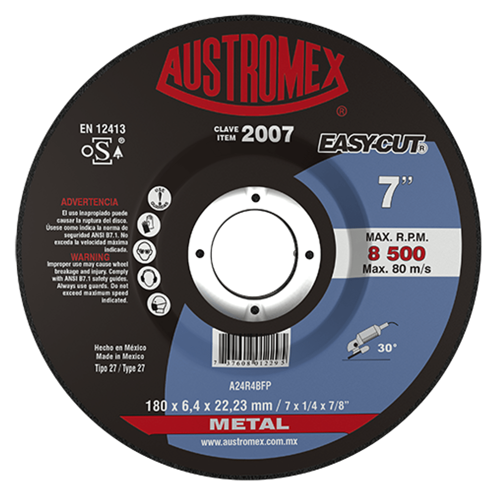 DISCO CAZUELA AUSTROMEX P/DESBASTE METAL 7" (2007)(H)