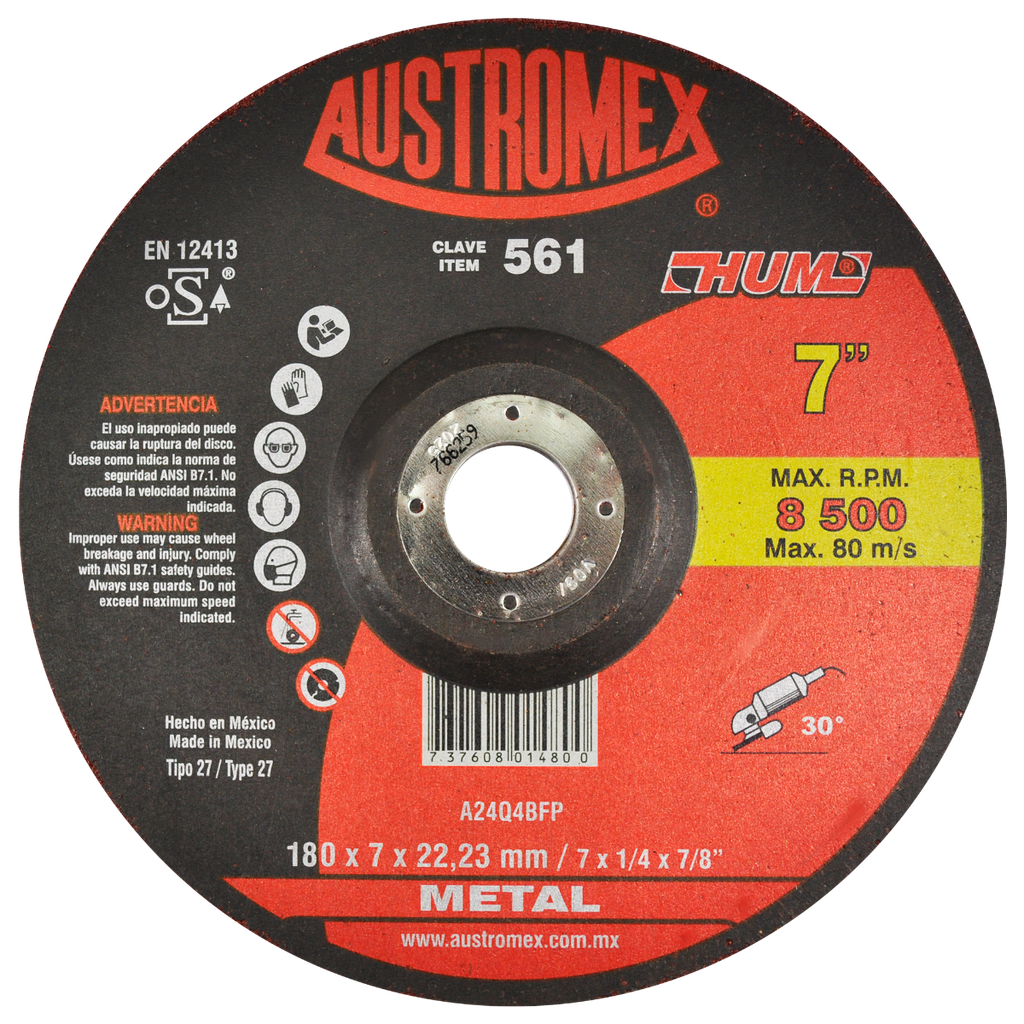 DISCO CAZUELA AUSTROMEX P/DESBASTE METAL 7"(561)(H)