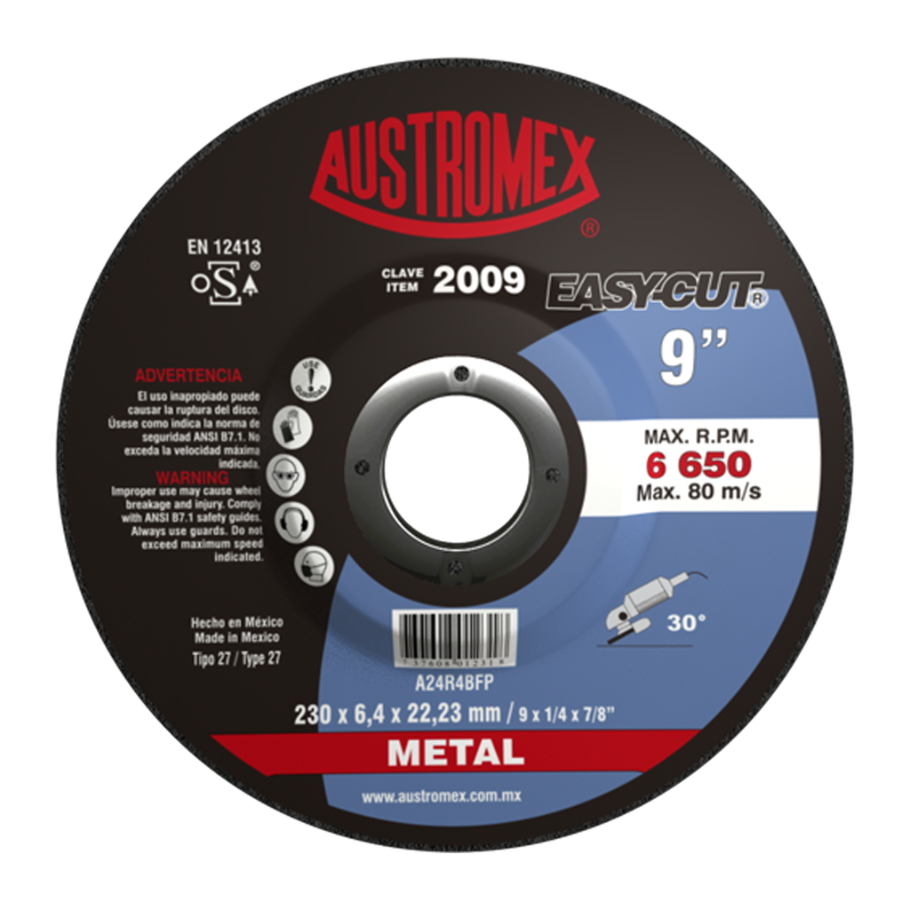 DISCO CAZUELA AUSTROMEX P/DESBASTE METAL 9" (2009)(H)