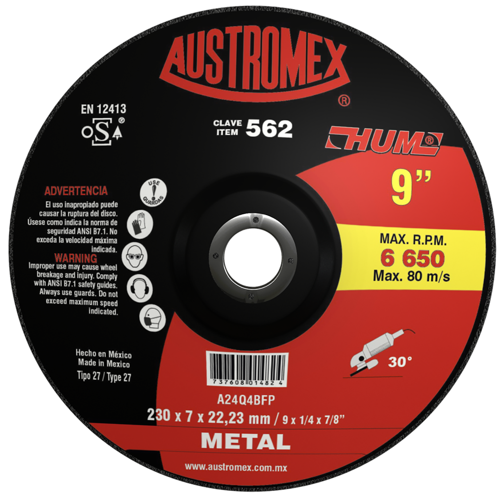 DISCO CAZUELA AUSTROMEX P/DESBASTE METAL 9" (562)(H)