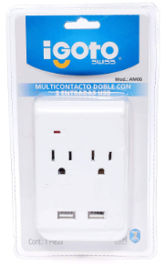 IGOTO MULTICONTACTO DOBLE C/2 ENTRADAS USB BLANCO (AM06)(E)
