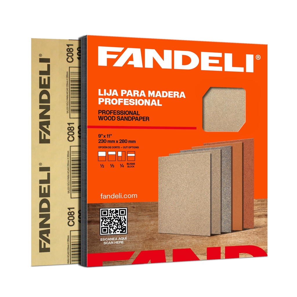 PAQUETE C/50 PIEZAS LIJA FANDELI MADERA AMERICANA D081 GRANO 80 (00060) 