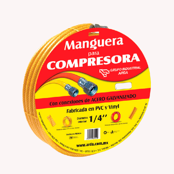 MANGUERA ARDA P/AIRE AMARILLA 15M CONEXIÓN 1/4" ACERO GALVANIZADO (102077)