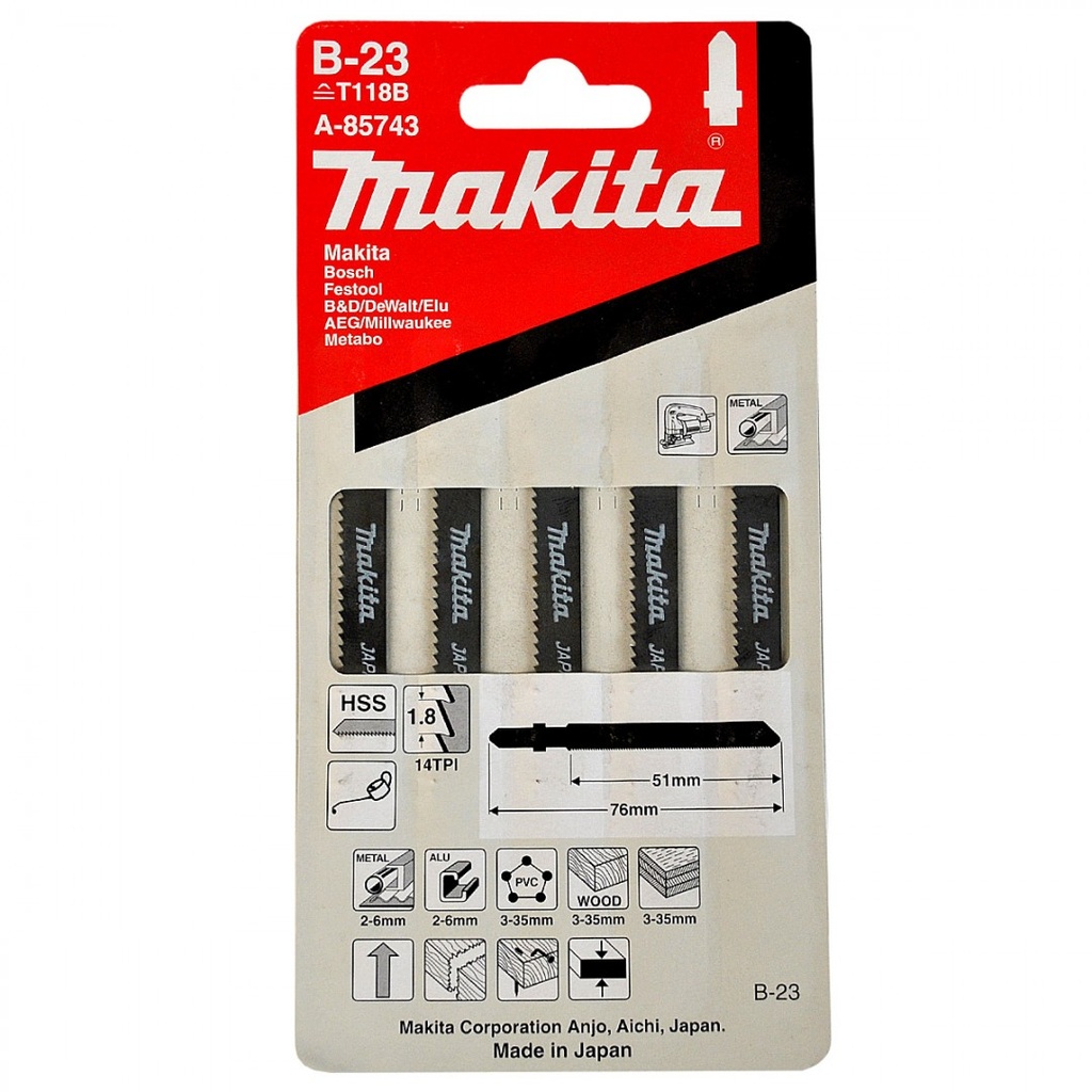 SEGUETA P/CALADORA MAKITA P/METAL CORTE RECTO (B23) T118B C/5PZ (A-85743) (H)