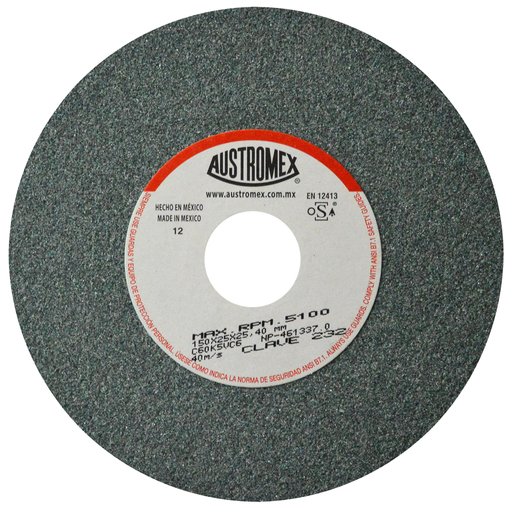 RUEDA ABRASIVA AUSTROMEX P/ESMERILAR-AFILAR 6" GRANO 60 (232)(H)