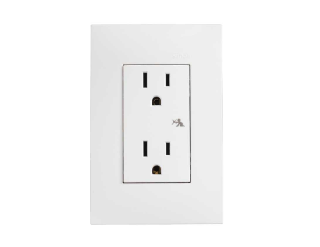 PLACA SIMON BLANCA C/TOMACORRIENTE DUPLEX 2P+T C/CHASIS (25424-60)(E)