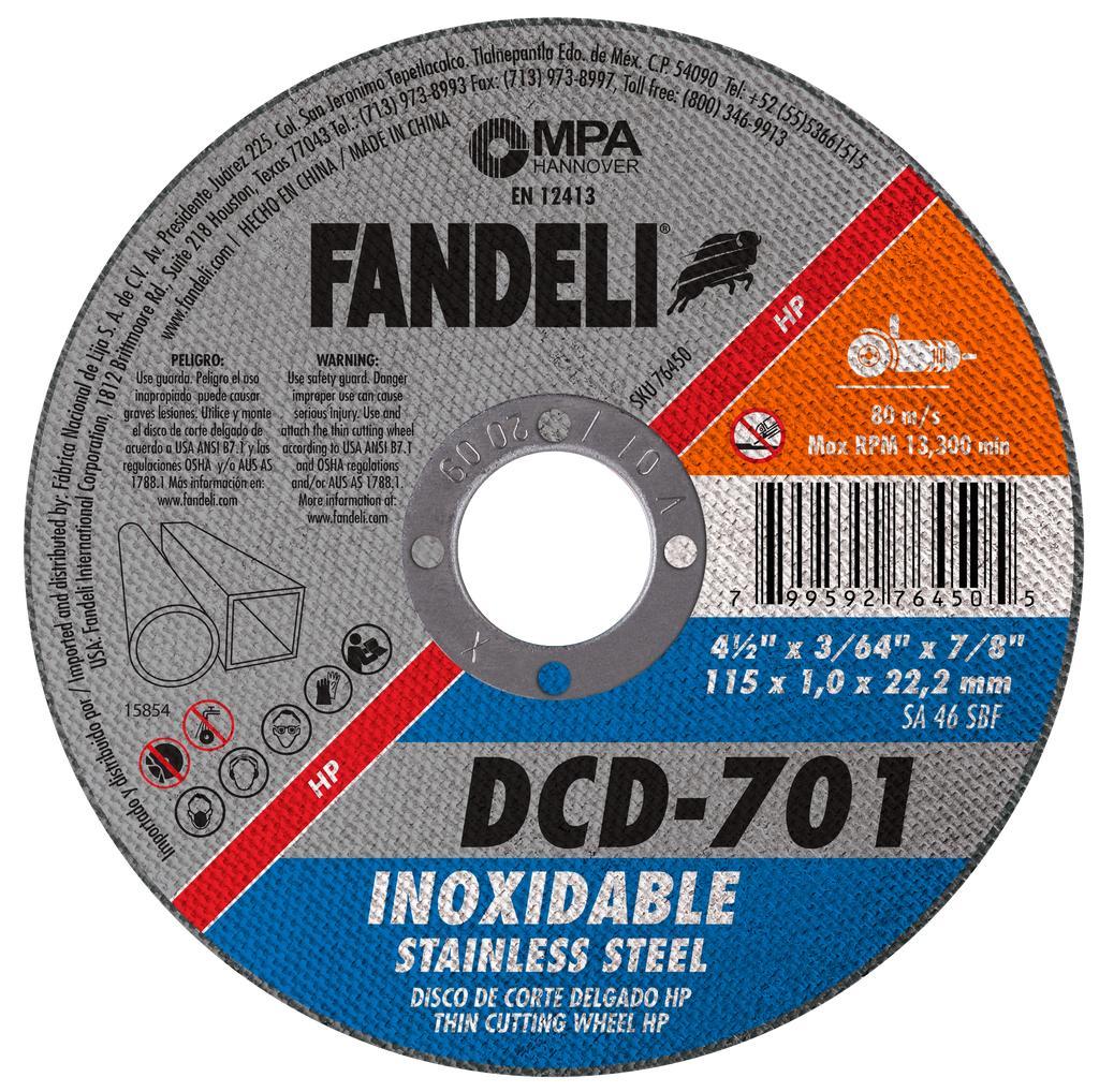 DISCO FANDELI CORTE DELGADO P/ACERO INOXIDABLE 4-1/2" (76450)(H)