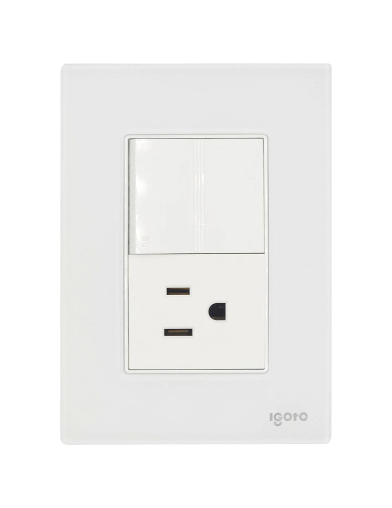  IGOTO PLACA ARMADA BLANCA C/1 APAGADOR ESCALERA + 1 CONTACTO DE 1.5 MODULOS (CRIS1007)(E)