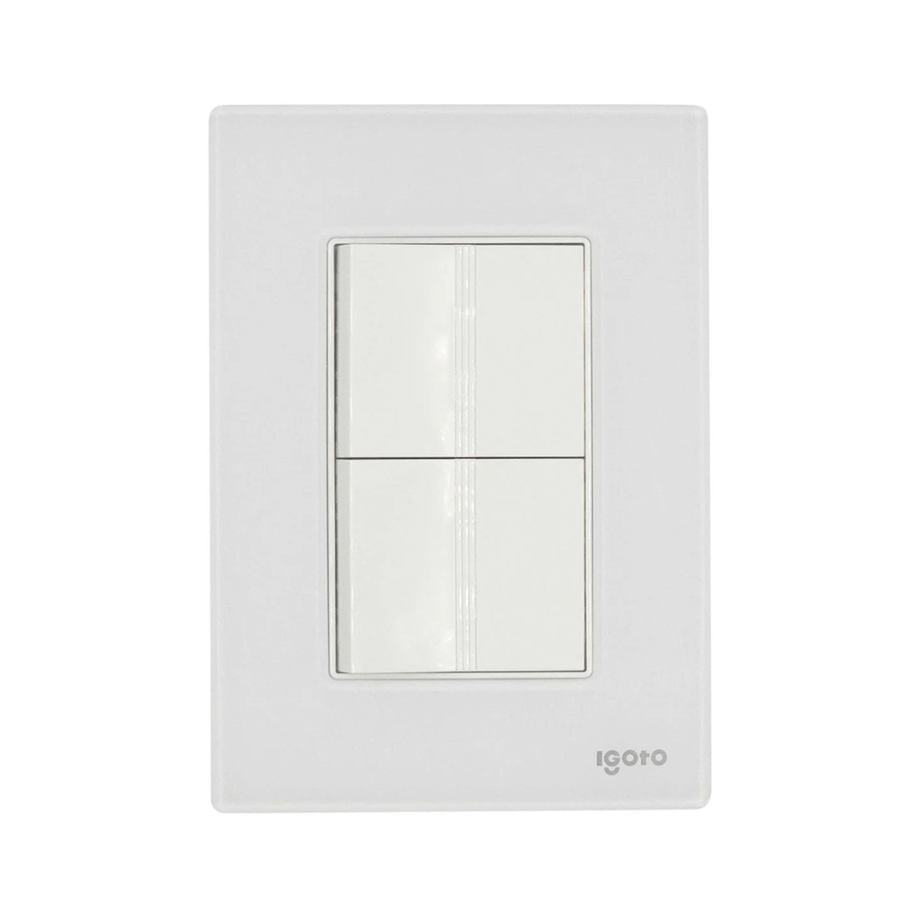 IGOTO PLACA ARMADA BLANCA C/1 APAGADOR SENCILLO + 1 APAGADOR ESCALERA DE 1.5 MÓDULOS (CRIS1012)(E)