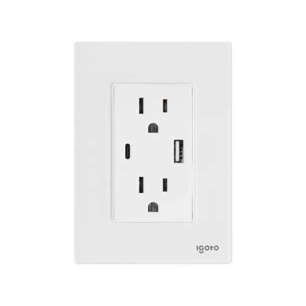 IGOTO PLACA ARMADA BLANCA C/2 CONTACTOS DE 1 MÓDULO + 1 USB + 1 USB C (CRIS1025)(E)