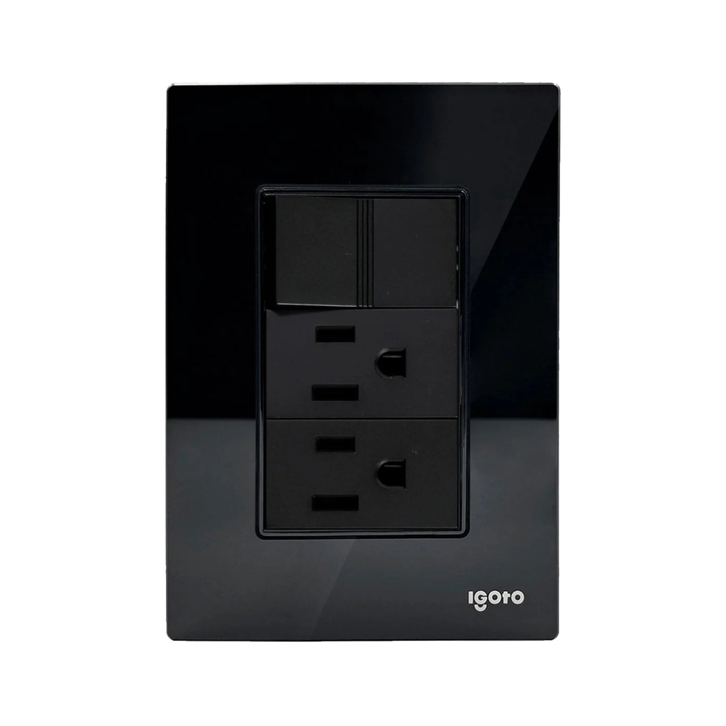 IGOTO PLACA ARMADA NEGRA C/1 APAGADOR SENCILLO + 2 CONTACTOS DE 1 MÓDULO (CRIS2003)(E)