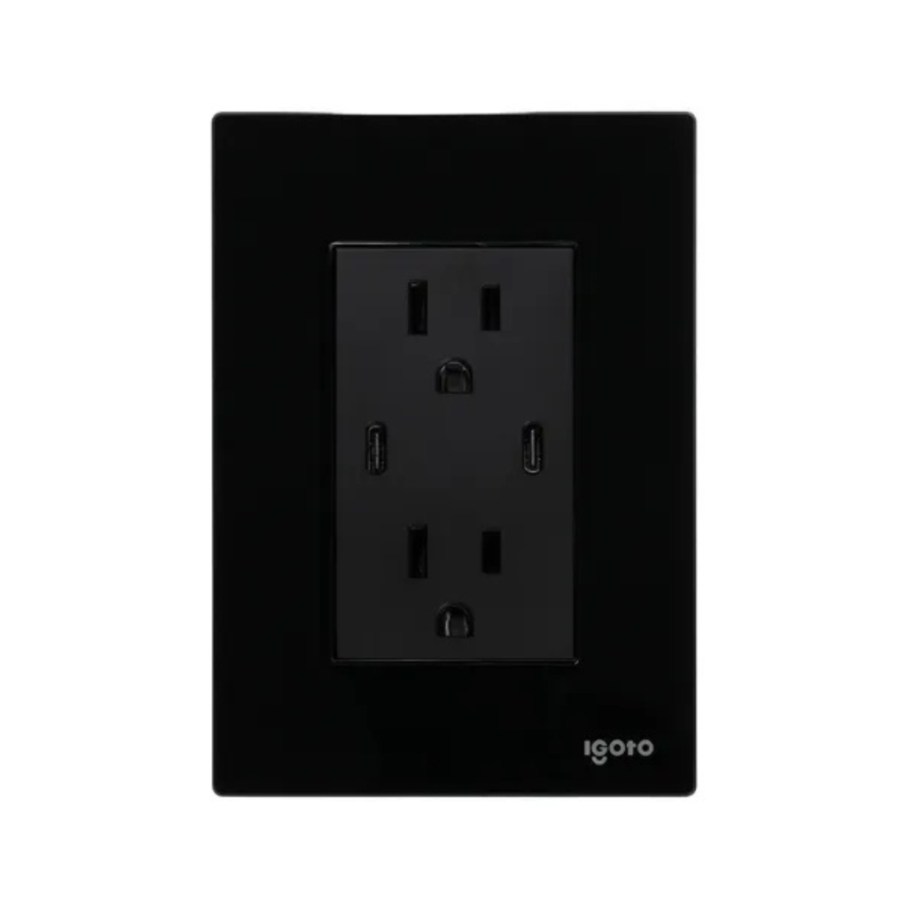 IGOTO PLACA NEGRA C/2 CONTACTOS DE 1 MÓDULO + 2 USB C (CRIS2026)(E)