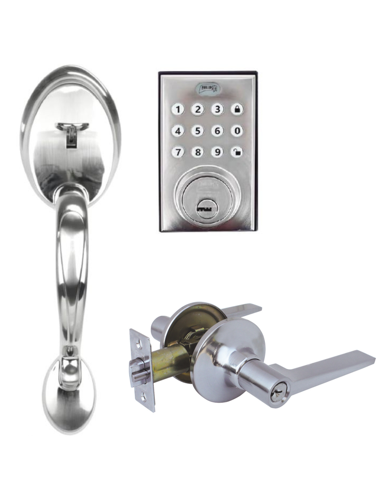 GATILLO VENECIA / MANIJA FRESNO + CERROJO DIGITAL PCD265 NÍQUEL SATÍN (MX7018)