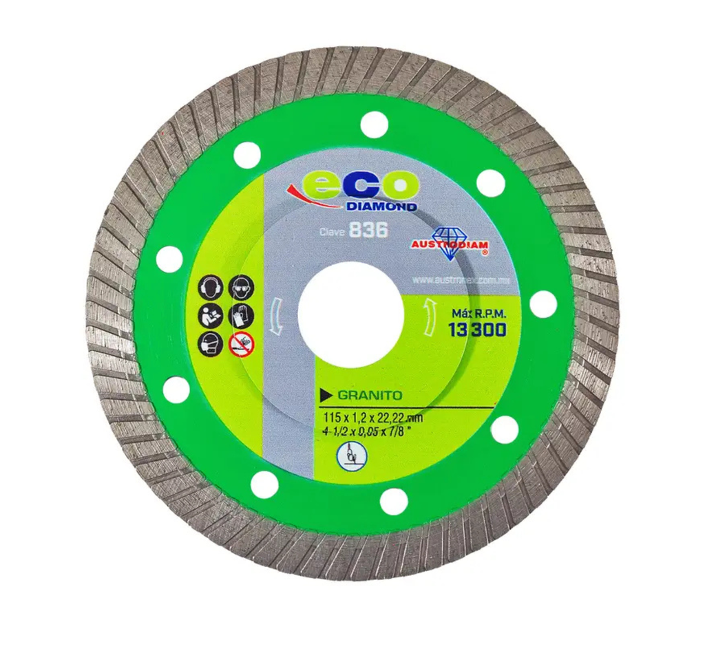 DISCO AUSTROMEX DIAMANTE DELGADO TURBO P/CORTE GRANITO Y MÁRMOL 4-1/2" (836) 