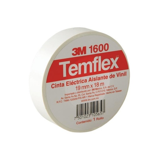 [3MCTE1918B] 3M CINTA AISLANTE TEMFLEX BLANCA 19MM X 18M (1600)(E)