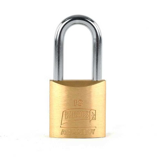 [PHCA013GL] CANDADO PHILLIPS 13 GANCHO LARGO LATÓN MACIZO (MX115)(H)