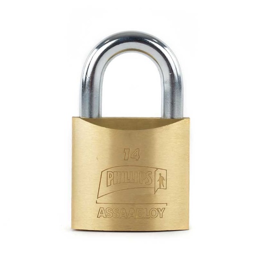 [PHCA014GC] CANDADO PHILLIPS 14 GANCHO CORTO LATÓN MACIZO (MX116)(H)