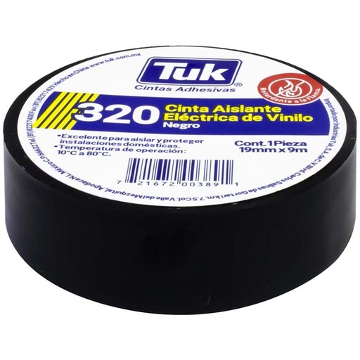 [TKCNV32019X09] CINTA TUK AISLANTE VINIL 320 NEGRA 19MM X 9M (345002)(E)