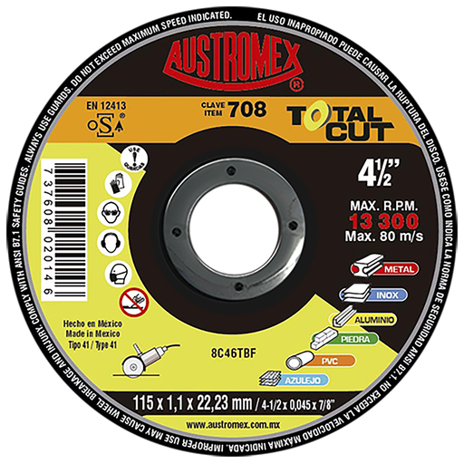 [AU581DMC0708] DISCO PLANO AUSTROMEX P/CORTE MULTIPROPÓSITO 4-1/2" (708)(H)