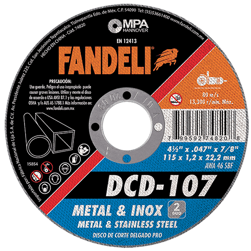 [FADCORT74820] DISCO FANDELI CORTE DELGADO P/METAL-ACERO INOXIDABLE 4-1/2" (74820)(H)
